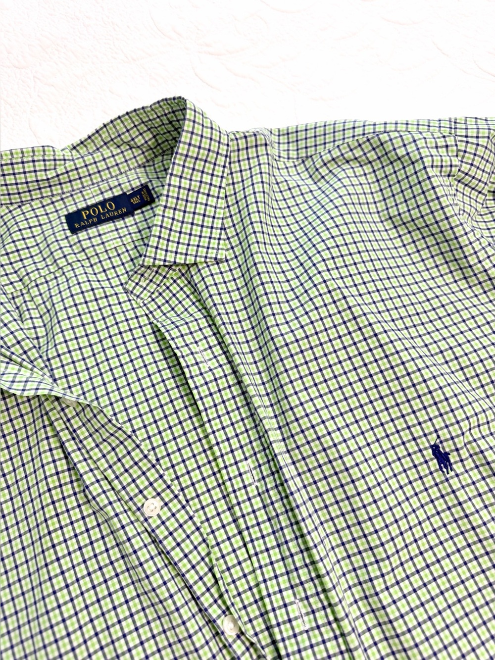Polo Ralph Lauren Shirt Mens 4XL Tall Green Blue Gingham Check Button Down Pony